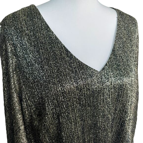 VINCE‎ CAMUTO NWT Women's 2X Gold Black Shiny Flouncy Balloon Sleeve Blouse Top - Picture 3 of 11